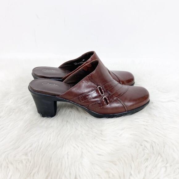 Clarks Bendables 8 M Womens Brown Leather Buckle Comfort Clogs - Picture 2 of 8
